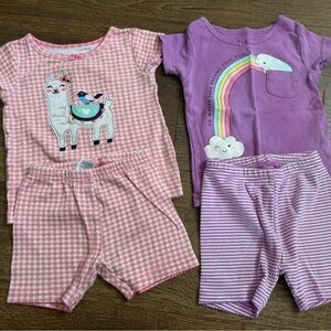 Carters pajama‎ lot 12 mos Pink Checkered Llama and Bird Top